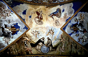 Visión de San Francisco y Santo Domingo; Pintura mural de la bóveda